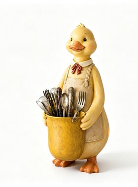 美式小黄鸭笔筒笔筒厨房用品餐具架北欧中古风餐馆勺子收纳盒摆件