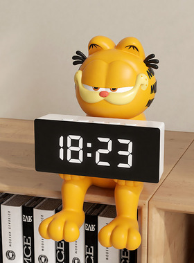 2024新款客厅加菲猫创意桌搭桌面电子显示数字时钟摆台式闹钟摆件