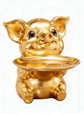 治愈系金猪客厅电视柜糖果钥匙玄关杂物收纳托盘乔迁装饰小猪摆件