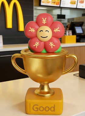 创意笑脸奖杯金色桌面摆件