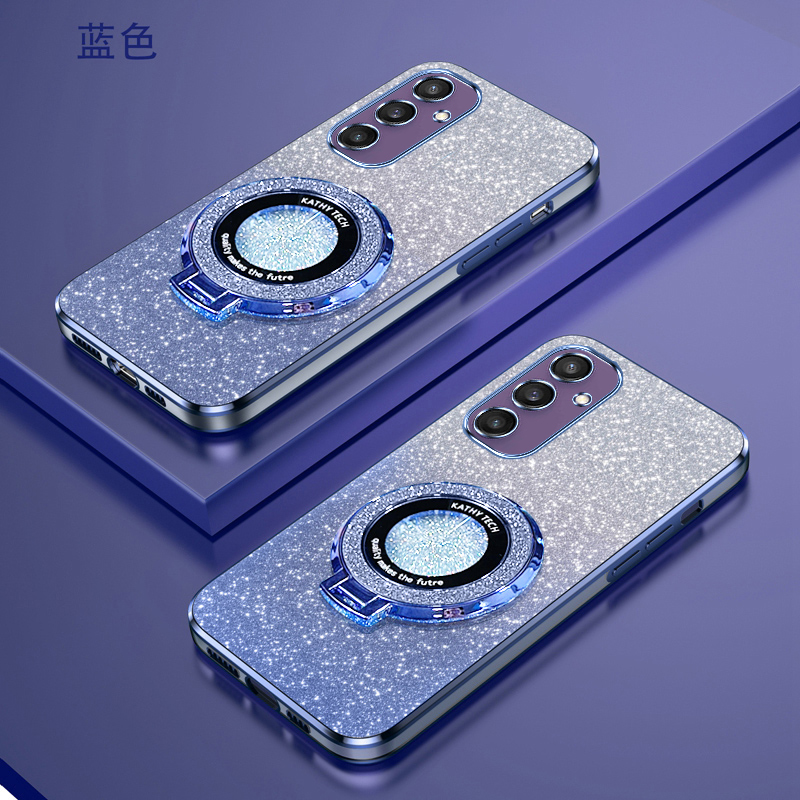 三星s24渐变闪粉手机壳高端时尚适用GalaxyS24+新款磁吸支架创意超薄软壳SAMSUNGS24Ultra防摔简约电镀保护套