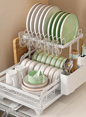 免安装厨房碗架双层沥水架碗盘碗碟置物架家用多功能碗筷收纳架子