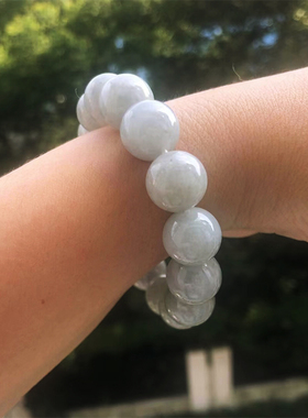 天然A货翡翠手链缅甸玉石珠子冰糯种圆润玉石手饰品复古风手串女