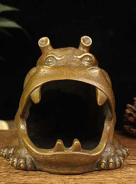 仿古纯铜河马动物中式风烟灰缸