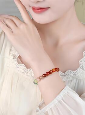 普陀山天然五行多宝水晶手串五路财神朱砂白水晶黄发晶海蓝宝手錬