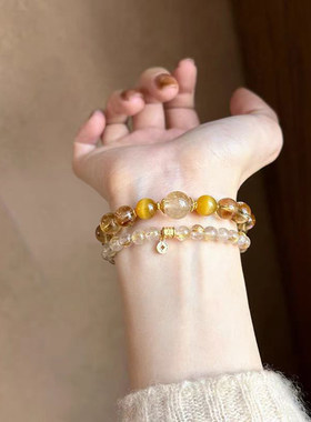普陀山天然黄塔晶金发晶手串【浮光灵韵】黄水晶招财转运手链