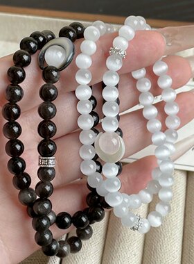 普陀山情侣黑曜石手串缺水补足月亮本命转运圆满如意百搭小众设计