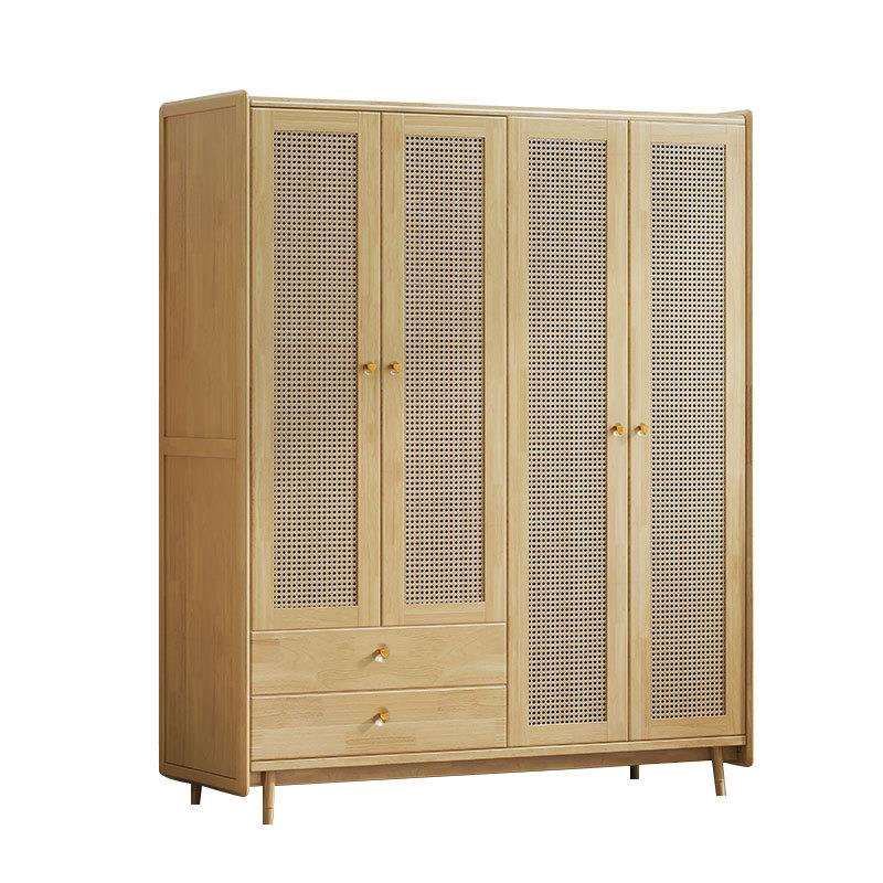 北欧藤编实木原木衣柜日式简约收纳大衣橱小户型家用卧室藤编衣柜 - 图1