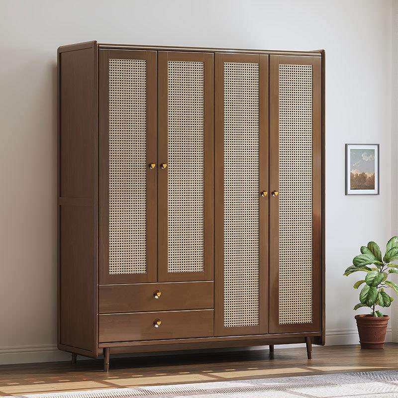 北欧藤编实木原木衣柜日式简约收纳大衣橱小户型家用卧室藤编衣柜 - 图0