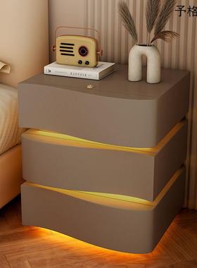 智能床头柜实木家用卧室简约现代轻奢高级感床头柜子小型简约风