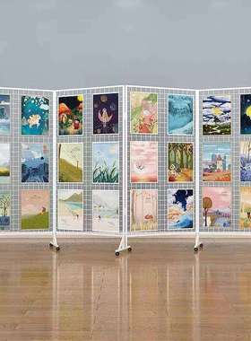 铁艺网格折叠展示架幼儿园美工区作品书法画展网架立式移动置物架