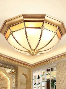 全铜吸顶灯美式卧室灯法式欧式复古书房灯主卧灯温馨浪漫房间灯具