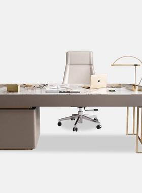 现代简约轻奢岩板书桌家用意式设计师电脑桌高端办公室桌椅写字台