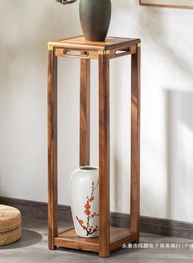 新中式仿古花几实木花架胡桃木室内置物架方形盆景架家用客厅阳台