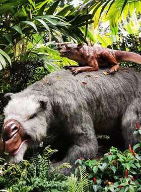 大型仿真仿生远古生物机械电动双齿门兽景区城市建设装饰模型