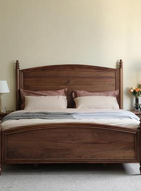 北美黑胡桃木实木床美式中古双人床1.8米1.5现代简约主卧大靠背床