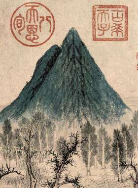 新中式装饰画鹊华秋色图山水画现代客厅背景风水茶室卧室床头挂画