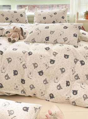 2024新款全棉双层纱春日印花四件套1.8m床单款四件套安妮熊