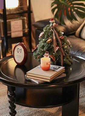 法式圆形茶几实木茶桌小户型中式小桌子古风家用客厅美式复古茶几