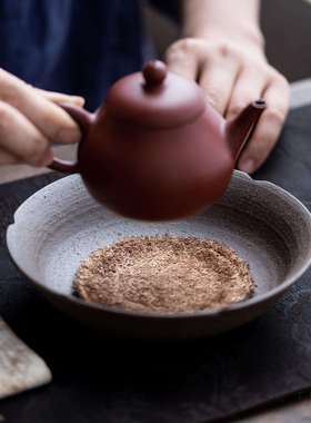 老岩泥壶承盘无釉质朴高温粗陶茶具花口茶壶托复古干泡台养壶垫子