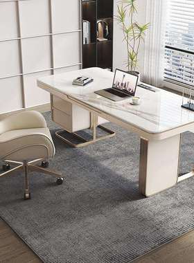 书桌轻奢现代简约风高端岩板办公桌椅电脑桌设计师桌子书房写字台