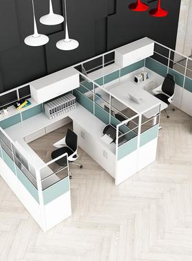 职员办公桌简约四4人简约现代员工职员办公桌椅带屏风卡位