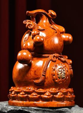 木雕摆件胖葫芦实木头雕刻家居客厅办公司书架店铺装饰摆设工艺品