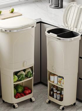 多功能厨房垃圾桶按压带盖环卫可移动日式家用客厅防尘夹缝收纳桶