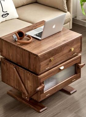 北美黑胡桃木机器人实木床头柜卧室儿童房间樱桃木多功能储物柜