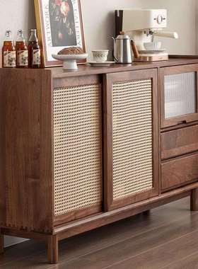 北美黑胡桃实木餐边柜现代简约樱桃木原木客厅储物收纳多功能矮柜