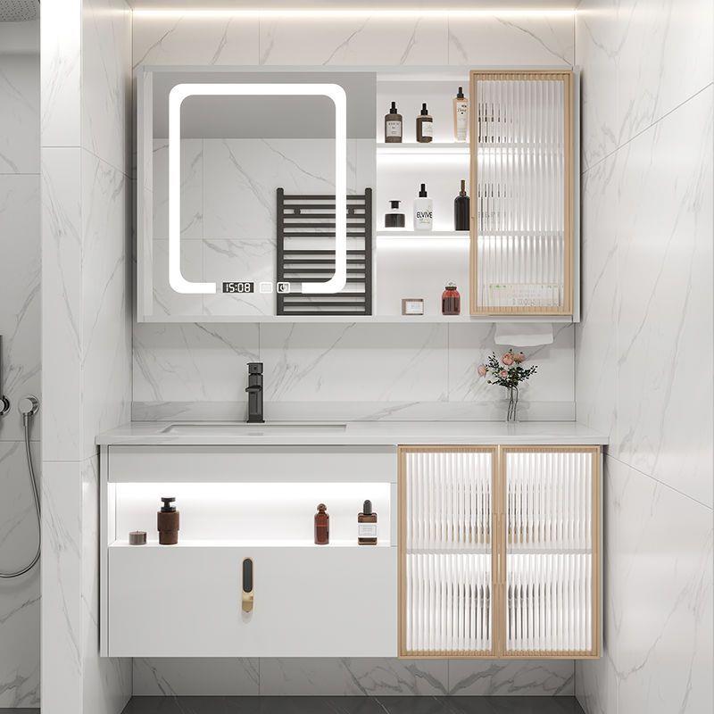 现代简约岩板一体浴室柜组合轻奢洗脸洗手卫生间洗漱台盆套装 - 图0