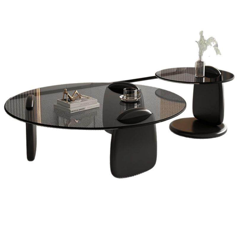 茶几客厅家用小户型轻奢意式简约现代茶桌创意圆形组合玻璃茶几桌 - 图3