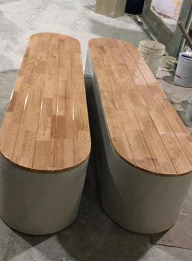 玻璃钢防腐木长条座椅户外公园直条休息椅广场休息区公共木纹长凳