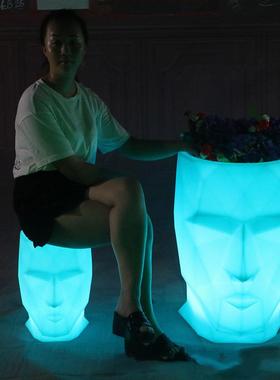 LED花盆创意发光人头凳子灯七彩发光花盆花园阳台别墅装饰摆件