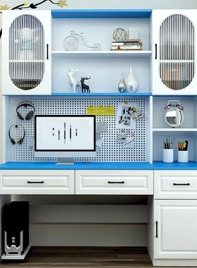 书桌书架组合女孩卧室电脑桌家用儿童学习桌书柜一体实木写字桌子