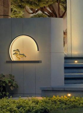 太阳能户外防水壁灯别墅庭院迎客松新中式入户灯玄关灯外墙壁挂灯