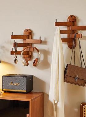 实木挂钩卧室墙上壁挂式橡胶木衣帽架玄关入户门创意折叠衣服挂钩