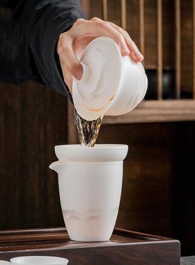 玩物尚置羊脂玉白瓷三才盖碗茶杯单个大号高端茶具不烫手敬泡茶碗