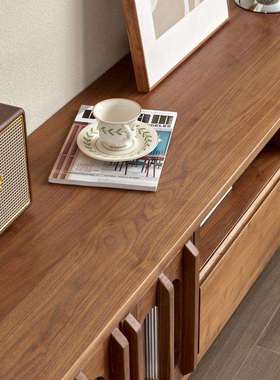 北美黑胡桃全实木复古电视柜简约樱桃木原木客厅多功能储物电视柜