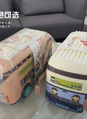 儿童早教故事灯光音乐多功能收纳巴士大颗粒积木小木牛88007拼装