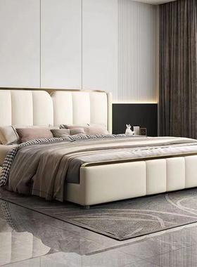 带灯超薄床头现代简约真皮床轻奢风主卧双人婚床新款储物皮艺大床