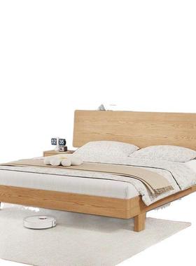 北欧实木床简约1.8米双人床橡胶木带灯小户型1.5米单人储物床婚床