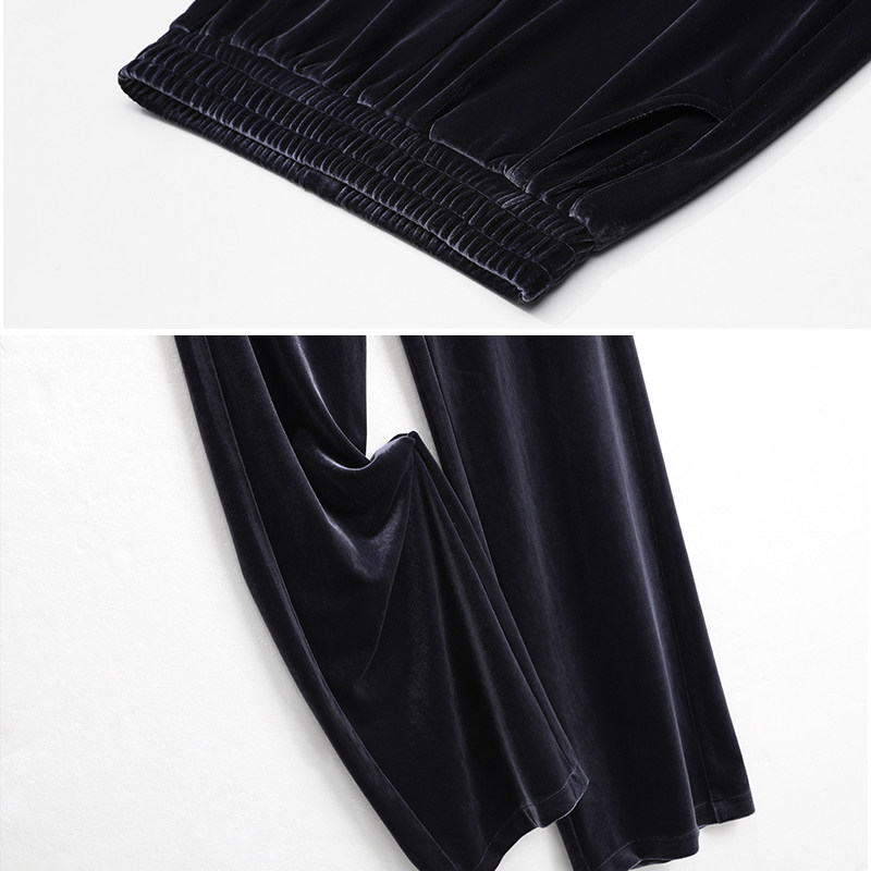 金丝绒高腰垂感秋冬宽松直筒阔腿裤 甲天妮休闲裤