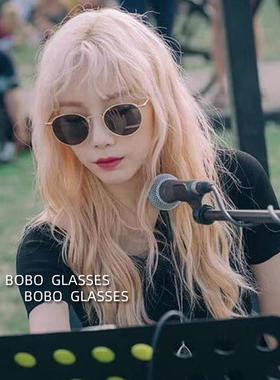 刘仁娜同款眼镜覆古网红圆框金属偏光太阳镜男显瘦近视太阳眼镜女