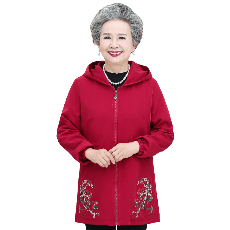 奶奶装连帽风衣老人衣服妈妈春秋装 80 岁 70 60 中老年人女秋装外套 奶奶装连帽风衣老人衣服妈妈春秋装 80 岁 70 60 中老年人女秋装外套