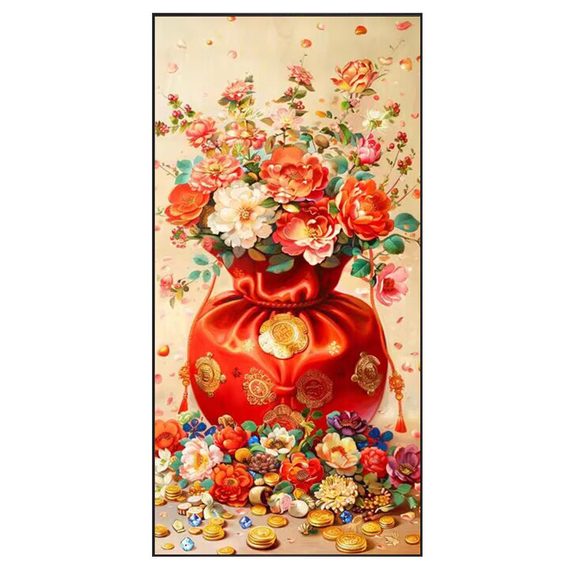 玄关5d钻石画牡丹花卉满钻新款客厅2026贴钻十字绣钻石绣招财钱袋,淘宝优惠券,粉丝福利购,淘宝优惠卷