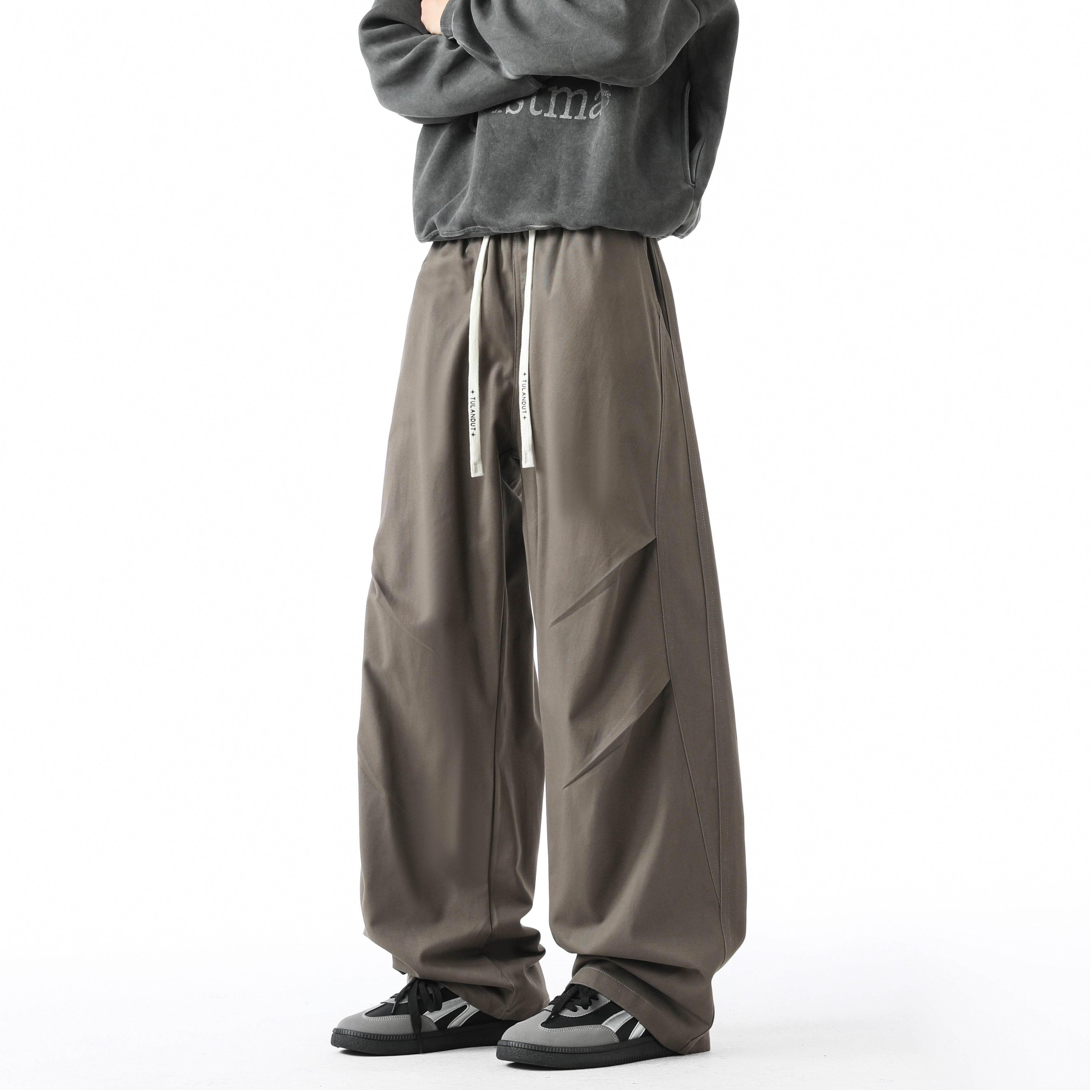 美式高街复古巴黎柳叶弯刀裤直筒系带中腰显高显瘦百搭纯棉工装裤,淘宝优惠券,粉丝福利购,淘宝优惠卷