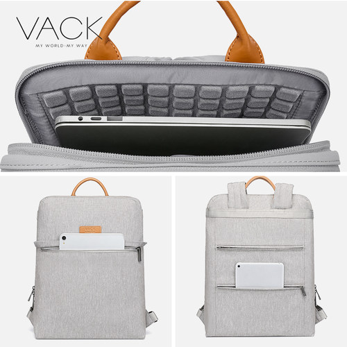 VACK简约时尚商务电脑背包女双肩包14寸13.3适用小米华为苹果轻薄笔记本包16.1牛津布15.6英寸防水男书包 - 图2