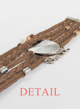 来图定制多层棕色皮革金属挂饰love配字手链情侣礼物