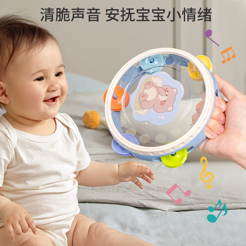手拍鼓婴儿玩具宝宝0一2岁拍拍鼓铃鼓手摇铃益智早教儿童打击乐器 - 图0